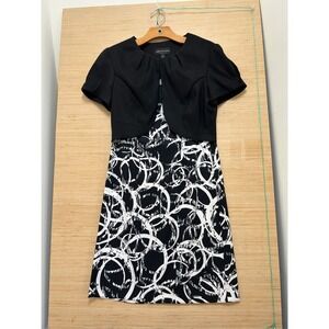 Connected Apparel Black White Abstract Swirl Dress and Bolero Jacket Set Size 10
